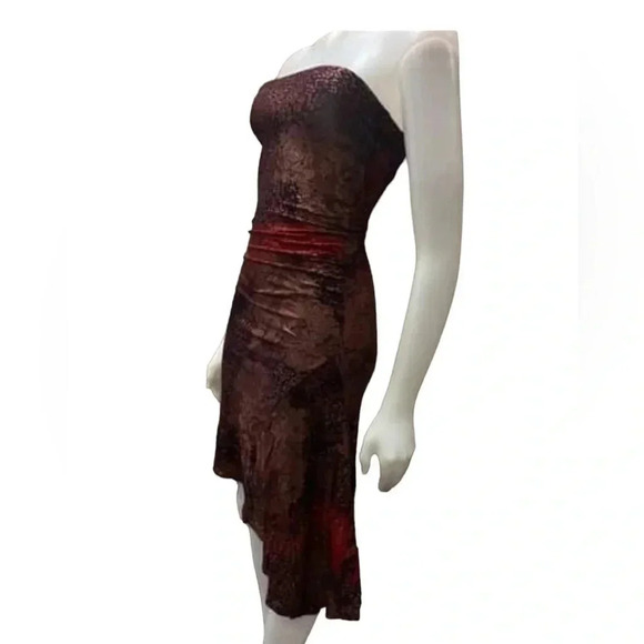 Le Chateau Shimmering Sleeveless Cocktail Burgundy & Gold Dress Size Small - Picture 2 of 9